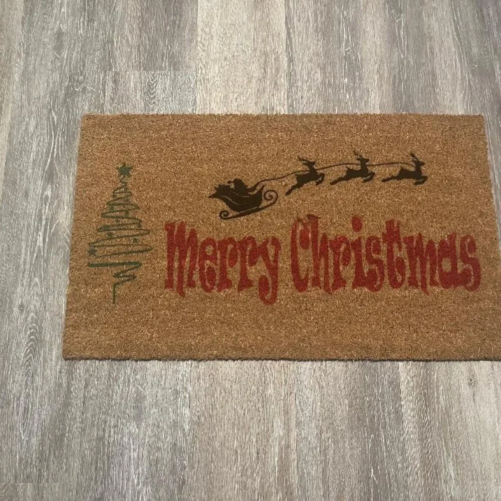 Merry Christmas with Santa and his sleigh decorative coir doormat
